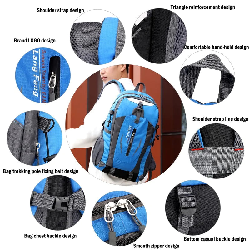 Sac à dos de voyage 40 L pour homme et femme, sac à dos de camping, ordinateur portable, randonnée, école, livre, USA