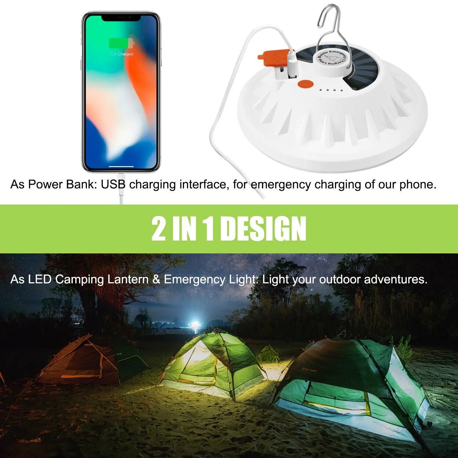 Rechargeable 60-LED Camping Lantern – USB & Solar-Powered Tent Light for Hiking & Outdoor Use