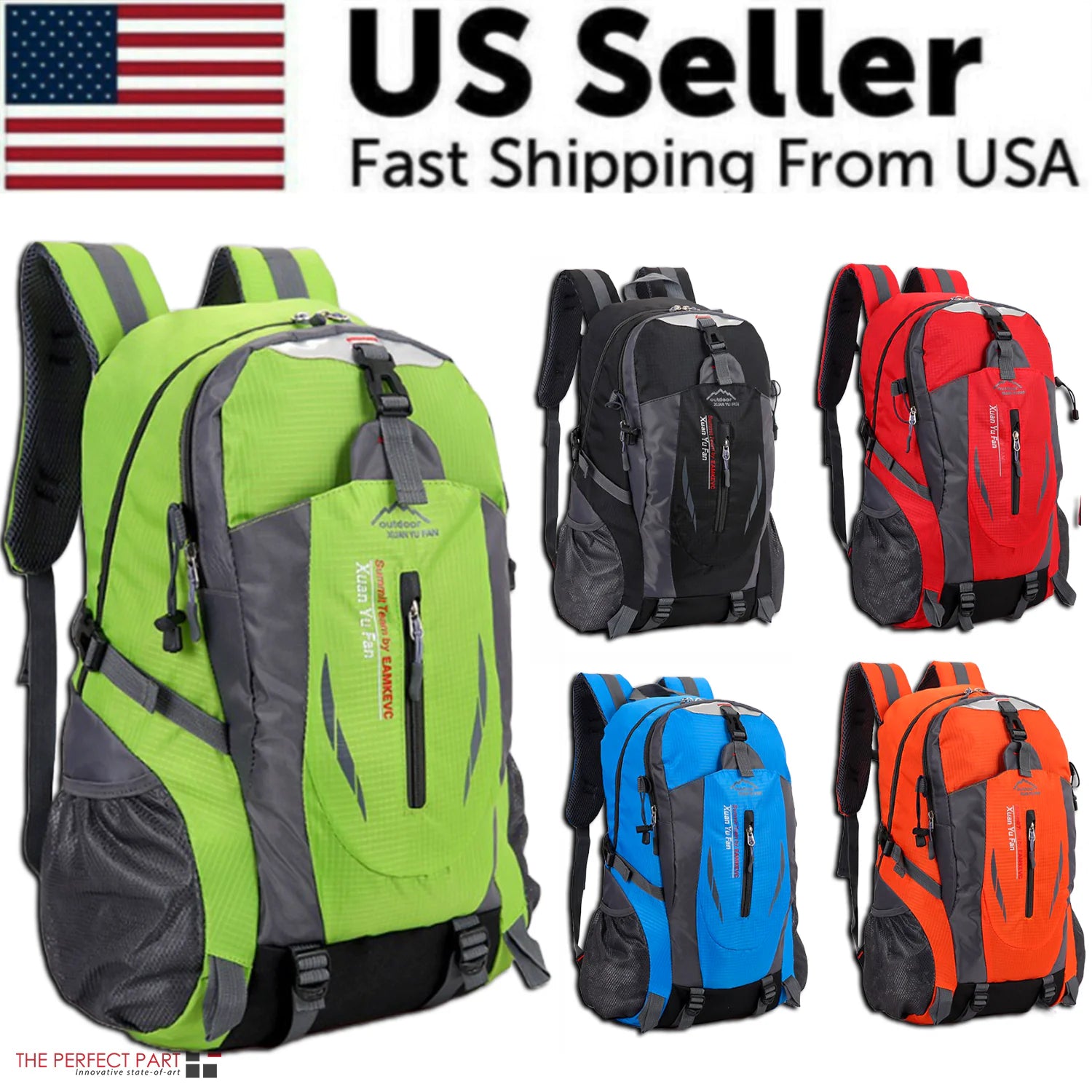 Sac à dos de voyage 40 L pour homme et femme, sac à dos de camping, ordinateur portable, randonnée, école, livre, USA