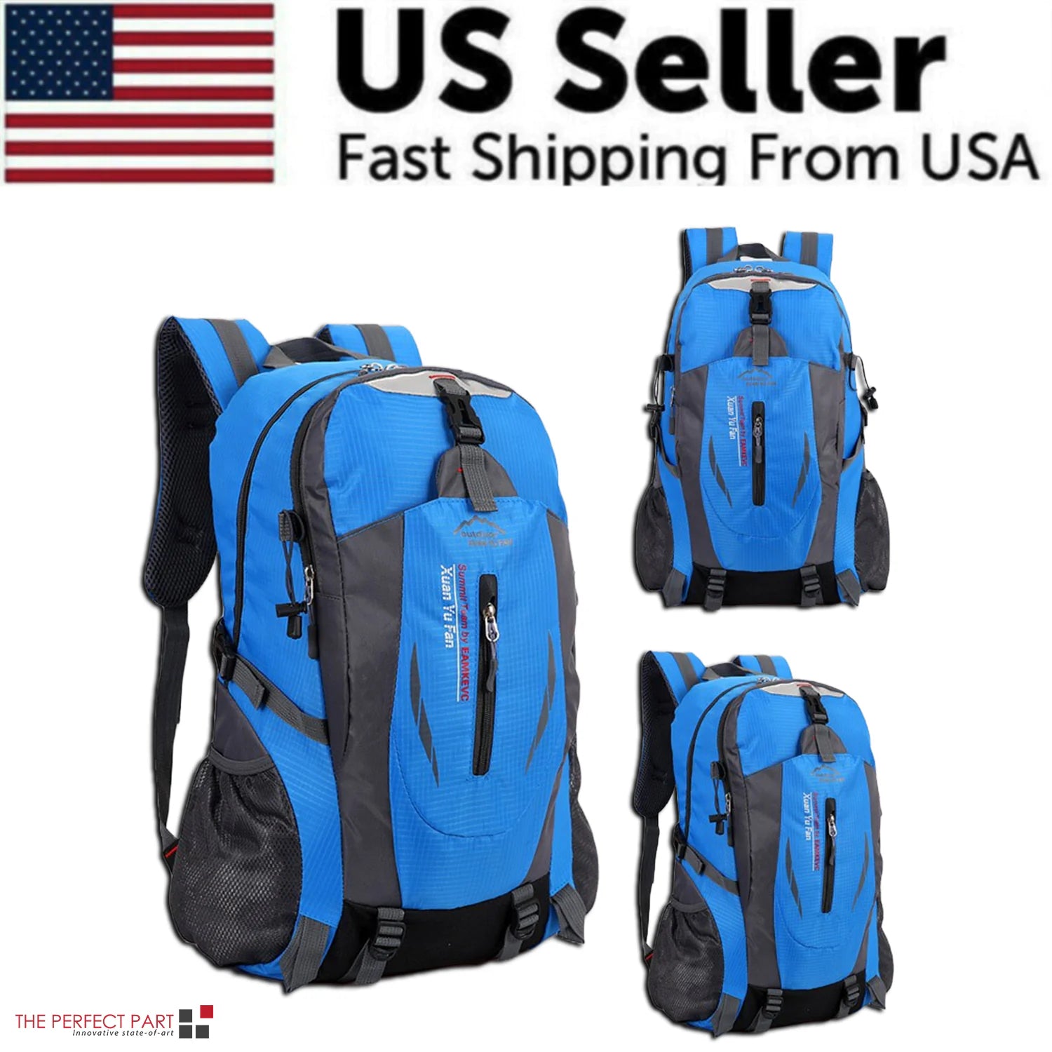 Sac à dos de voyage 40 L pour homme et femme, sac à dos de camping, ordinateur portable, randonnée, école, livre, USA