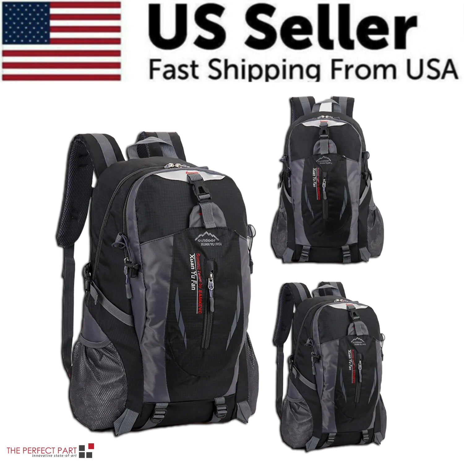 Sac à dos de voyage 40 L pour homme et femme, sac à dos de camping, ordinateur portable, randonnée, école, livre, USA